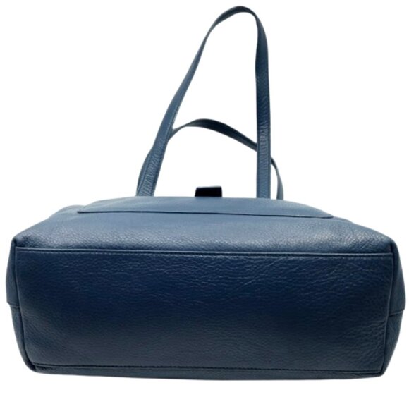 TORY BURCH~Meyer Plaque~BLUE PEBBLED LEATHER LARGE SHOULDER TOTE BAG - Picture 4 of 6